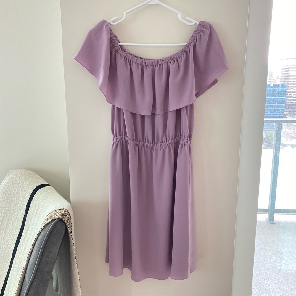 Aritzia hosta purple off the shoulder dress